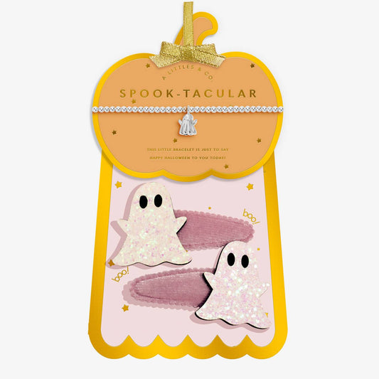 A Littles & Co. Kids' Halloween 'Spook-Tacular' Bracelet And Hair Clip Gift Set In Silver Plating