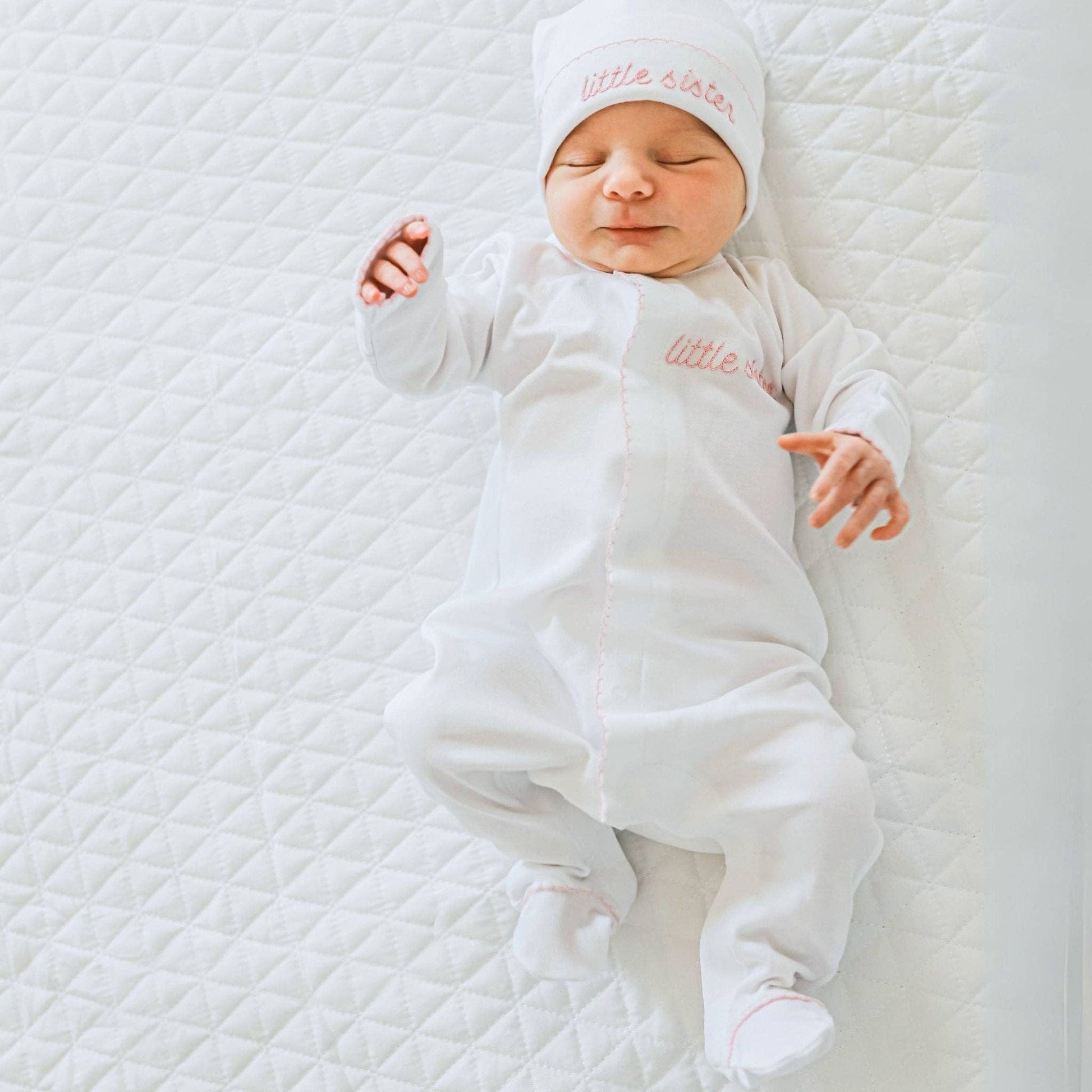 Little Sister Embroidered Footie: Newborn - Persnickety Shop