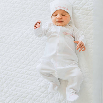 Little Sister Embroidered Footie: Newborn - Persnickety Shop