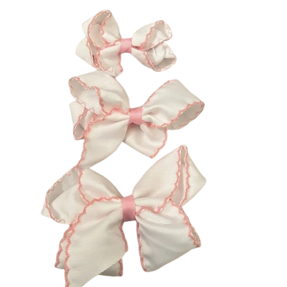 Classic Grosgrain Moonstitch Hair Bow - Medium: White w/ Orange - Persnickety Shop