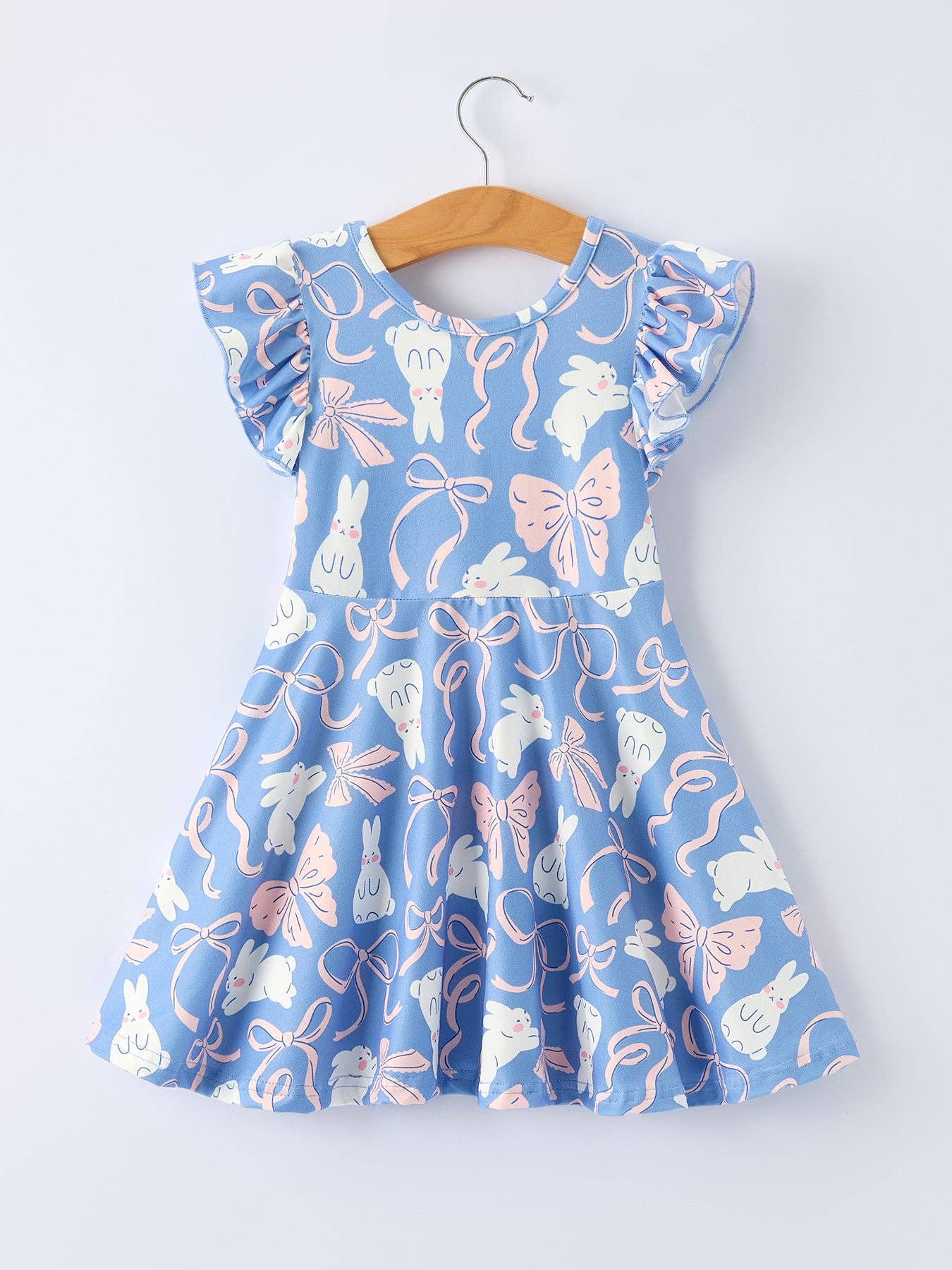 Easter Bunny Bow Pastel Girls Ruffle Hem Dress: 2 - Persnickety Shop