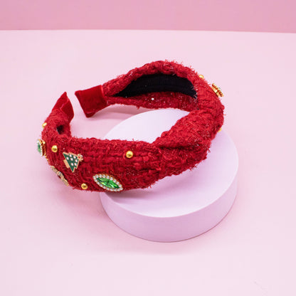 Christmas Knot Headband - Embellished Tweed Rhinestone Pearl - Persnickety Shop