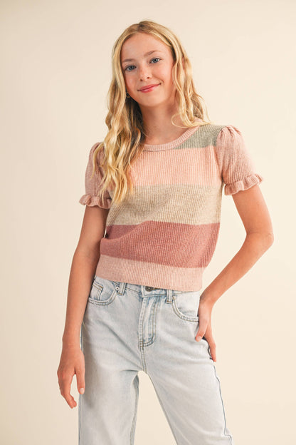 TWEEN KIDS GIRLS PUFF SLEEVE CROPPED SWEATER (7-14): 13/14 - Persnickety Shop
