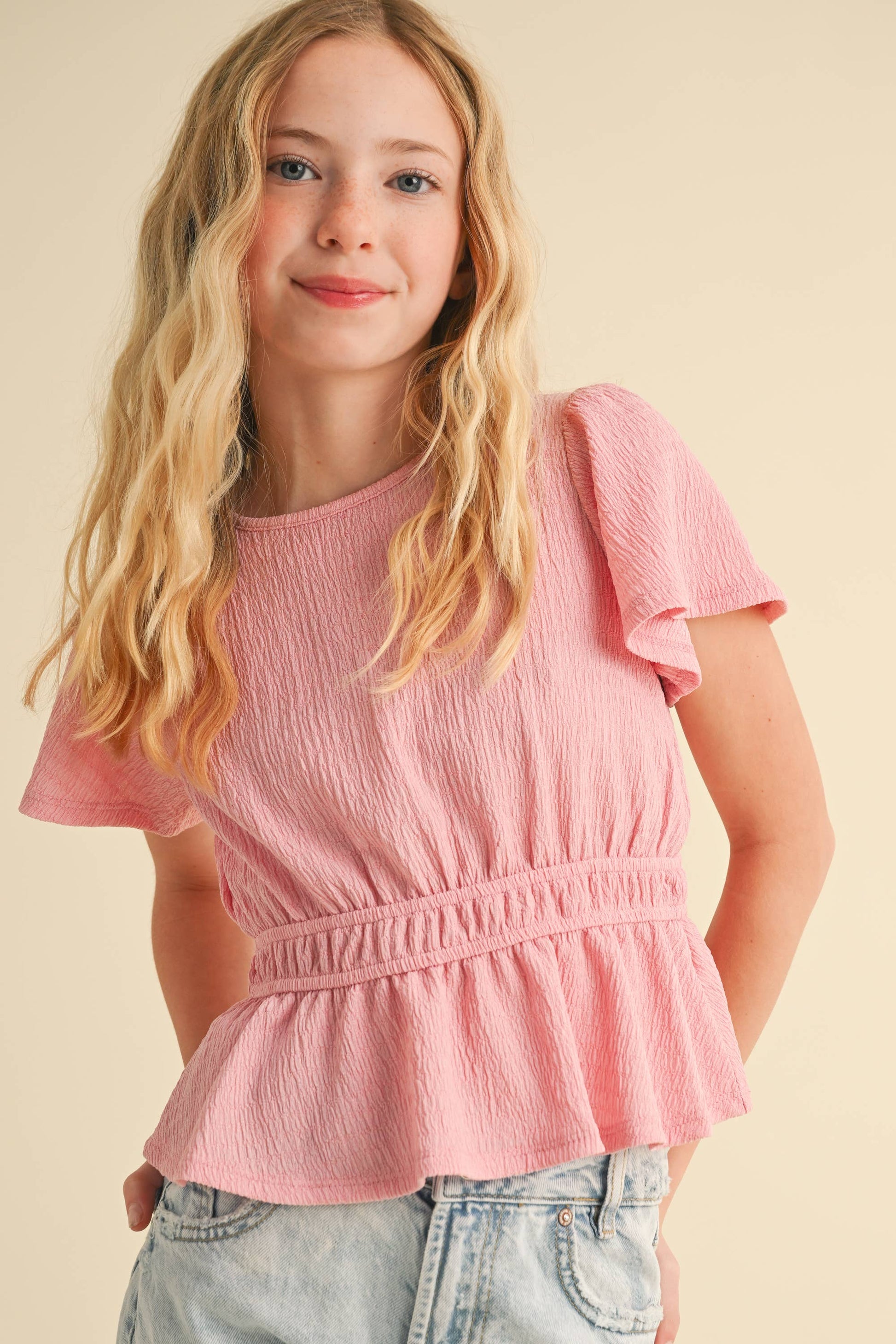 ROUND NECK FLUTTER SLV PEPLUM TOP W/ JULIETTE WAIST (7-14): 7/8 - Persnickety Shop