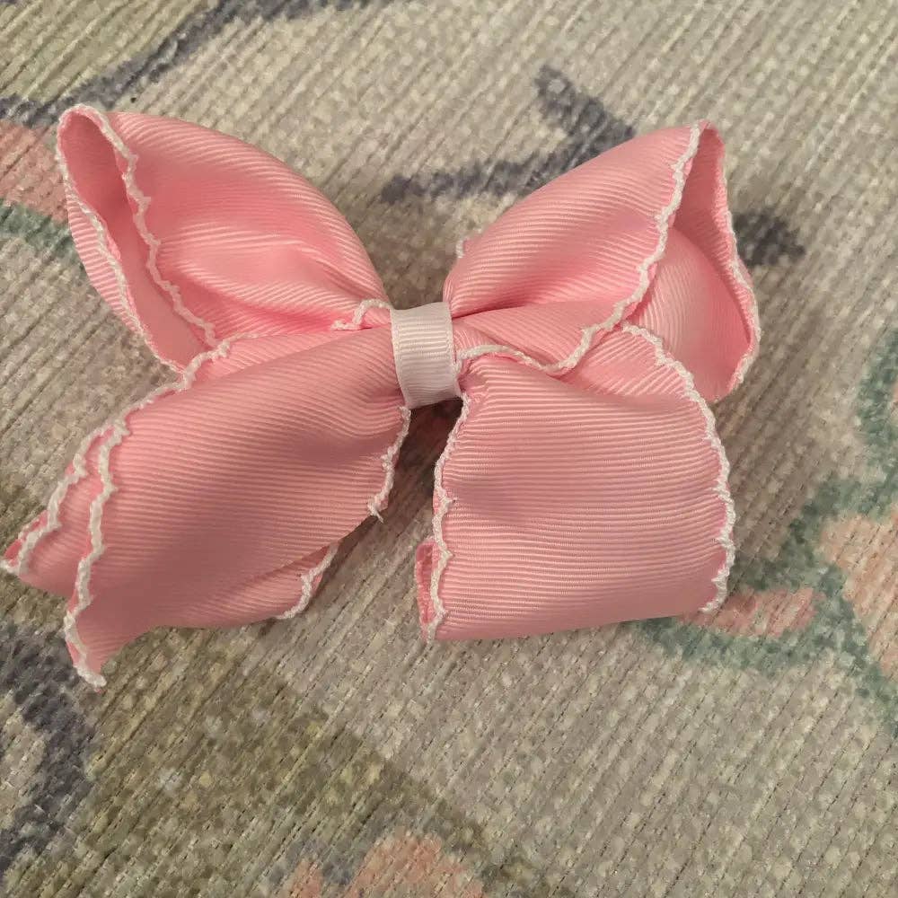 Classic Grosgrain Moonstitch Hair Bow - Medium: White w/ Orange - Persnickety Shop