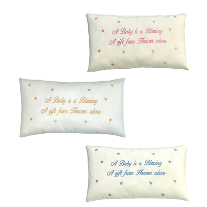 Marcela Baby is a Blessing Pillow: Blue - Persnickety Shop