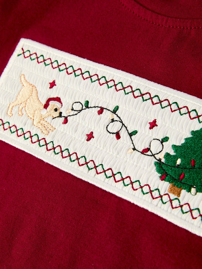 Christmas Tree Dog Smocking Embroidered  Plaid Boys Set: 2 - Persnickety Shop
