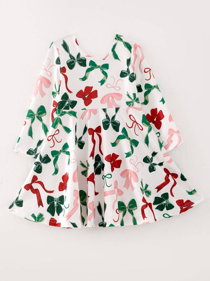 Girls Christmas Bow Print Dress: 2 - Persnickety Shop