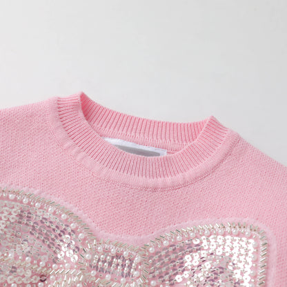 Pink Christmas Sparkle Bow Sweater - Persnickety Shop