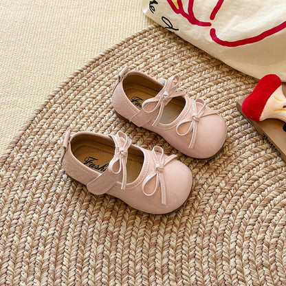 Girls Glossy Bow Dress Flats Patent Leather Mary Jane Shoes, 4 Colors: Pink / 21 (5.3 inch) - Persnickety Shop