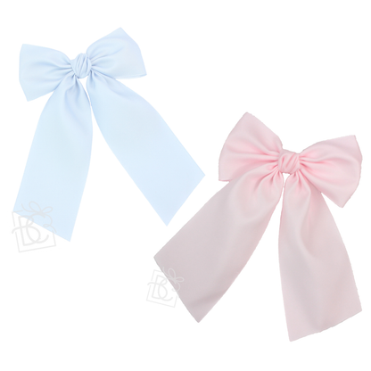 OPAQUE SATIN BOW W/ EURO KNOT & TAILS ON ALLIGATOR CLIPS: Powder Pink / 4.5" Large - Persnickety Shop