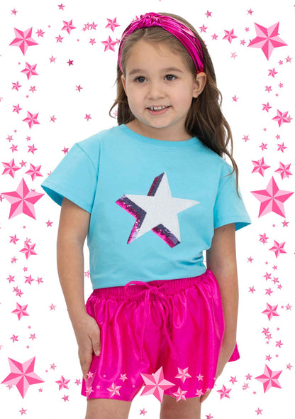 Azarhia Sequin Stars Turquoise Tee