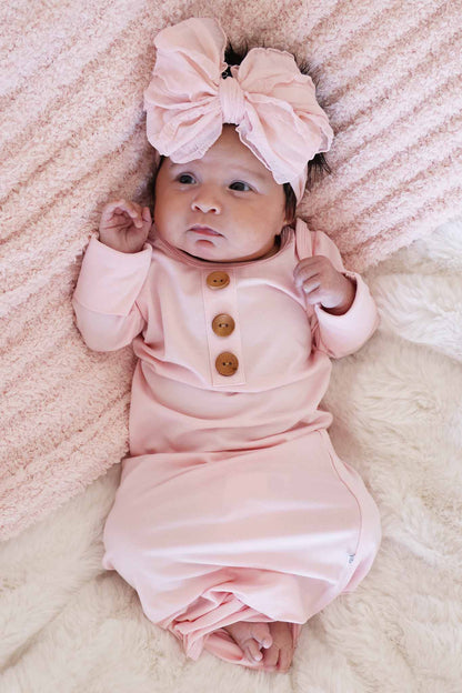 Baby Pink Newborn Baby Knot Gown & Hat Set - Persnickety Shop