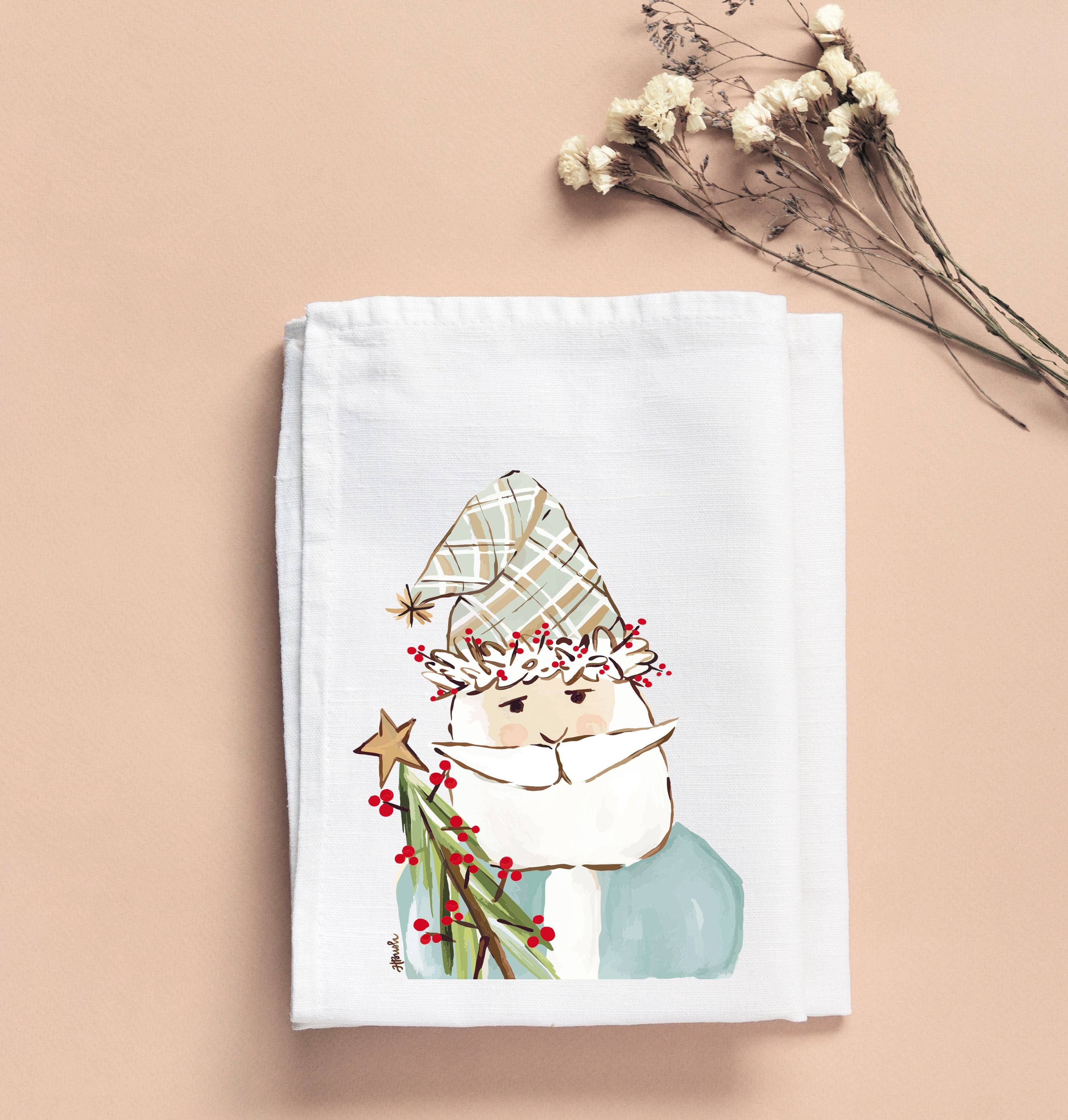 HALEY B'S BLUE SANTA WITH TREE TEA TOWEL: 18"X26" - Persnickety Shop