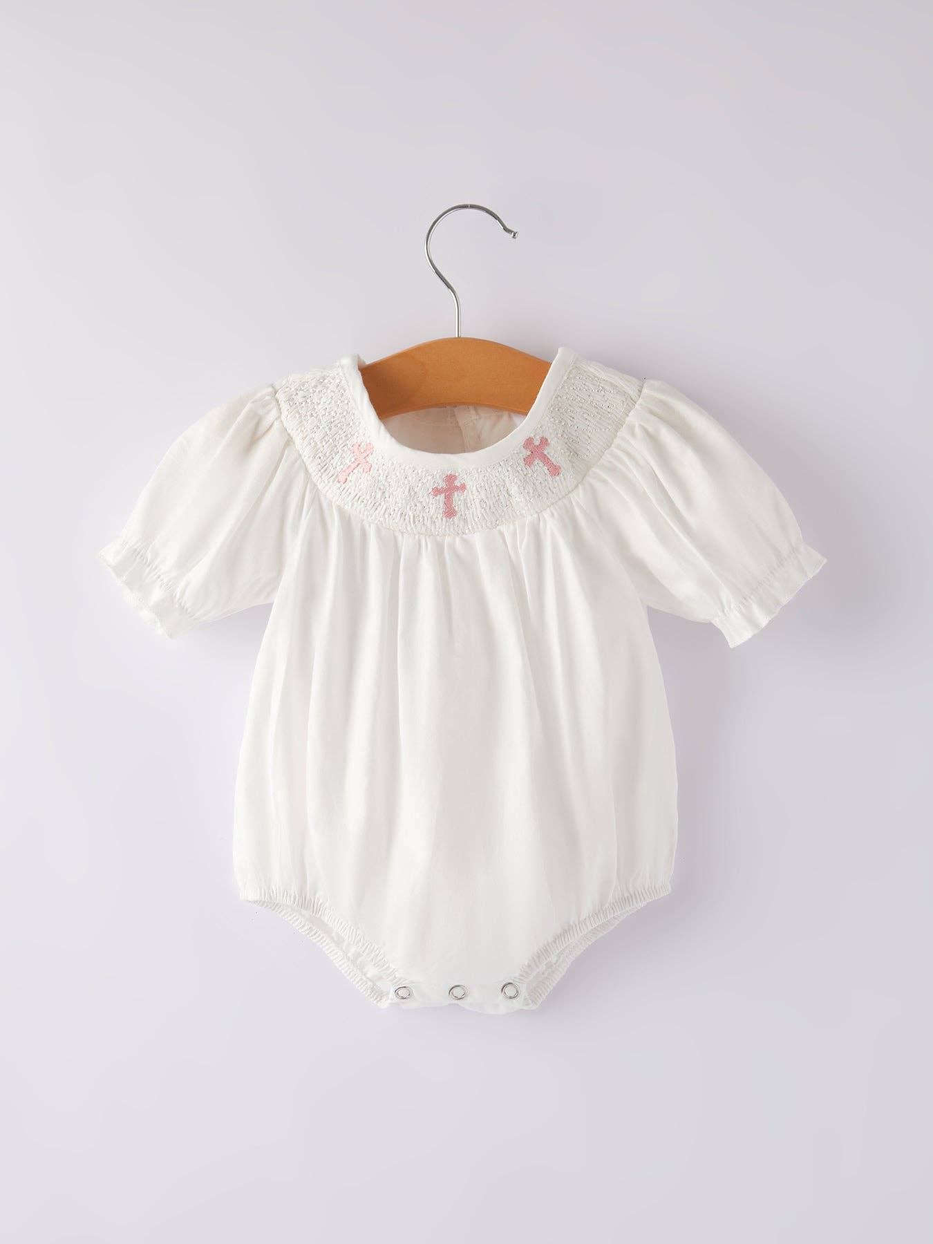 White  Smocked Church Christ Bishop Christening Girls Romper: 12M - Persnickety Shop