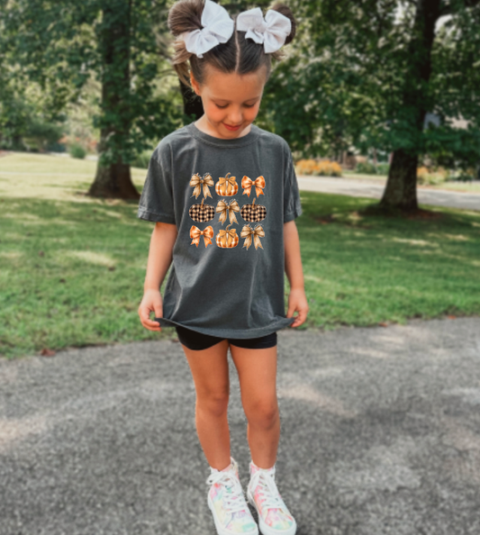 YOUTH Fall Plaid Coquette Pumpkins & Bows Tee Kids: YOUTH L - Persnickety Shop