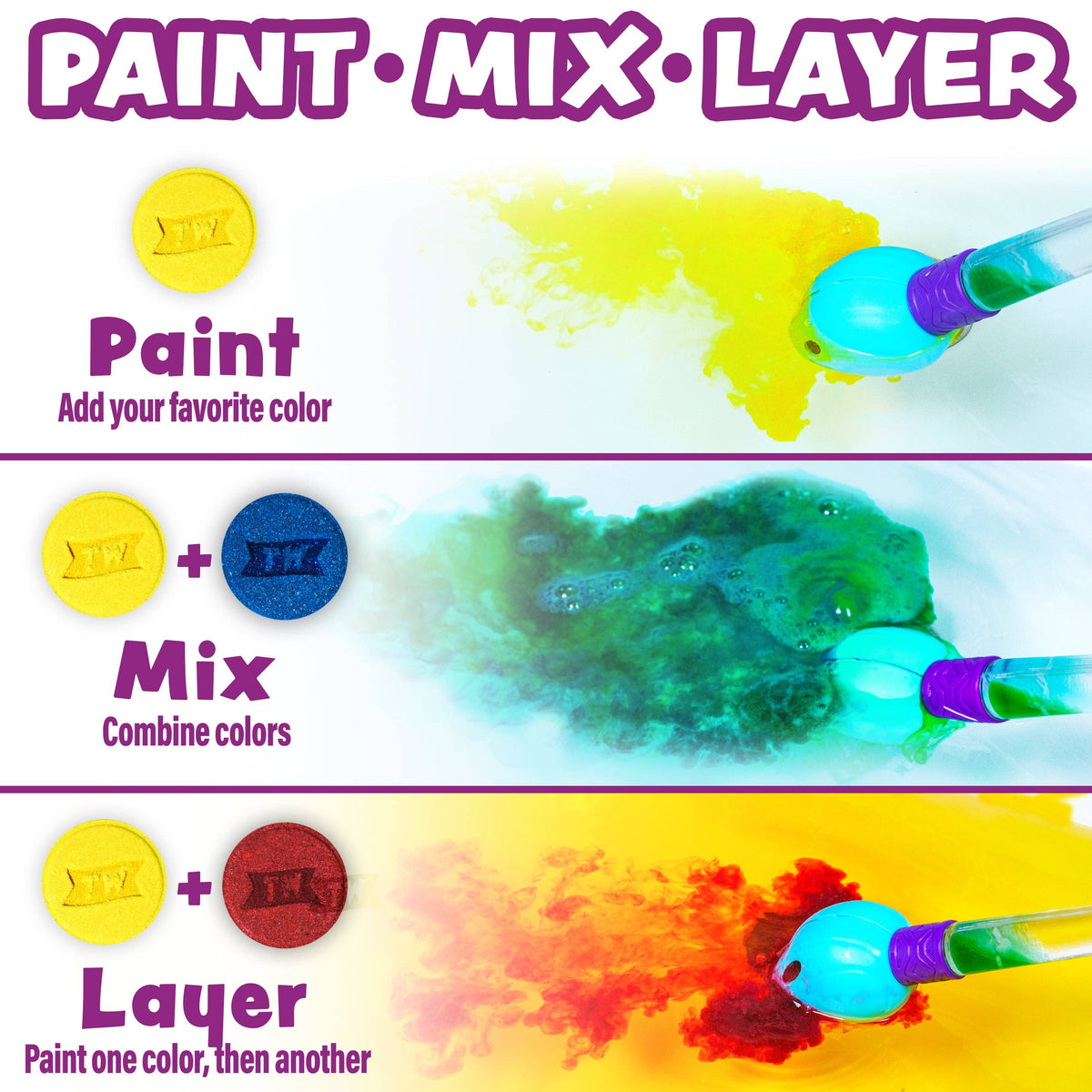 Tub Works® Bath Color Brush™ Kids Bath Bomb Set | Nontoxic & Fragrance-Free