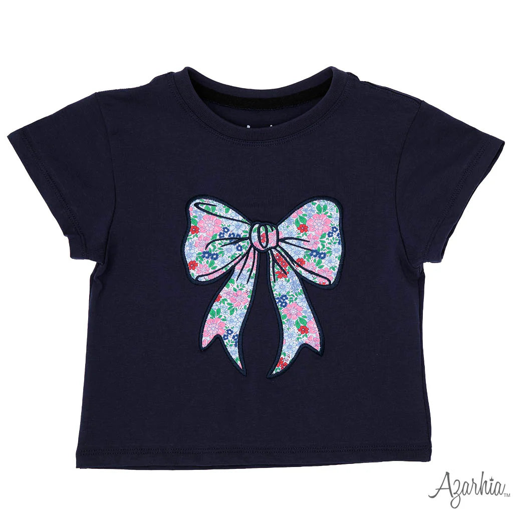 Azarhia London Floral Bow Navy Boxy SS Shirt - Persnickety Shop