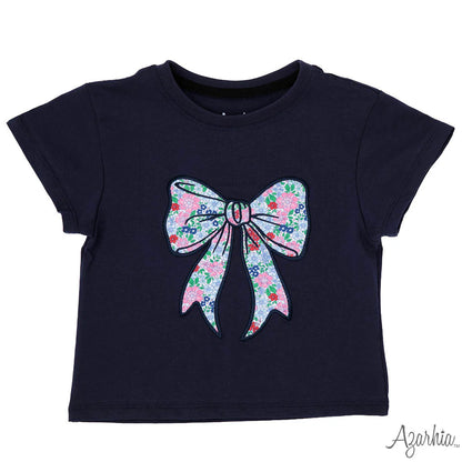 Azarhia London Floral Bow Navy Boxy SS Shirt - Persnickety Shop