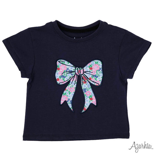 Azarhia London Floral Bow Navy Boxy SS Shirt - Persnickety Shop