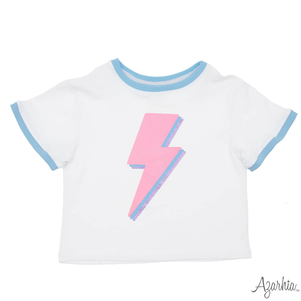 Azarhia Pink Lightning Bolt Light Blue Ringer Tee