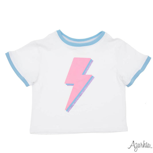 Azarhia Pink Lightning Bolt Light Blue Ringer Tee