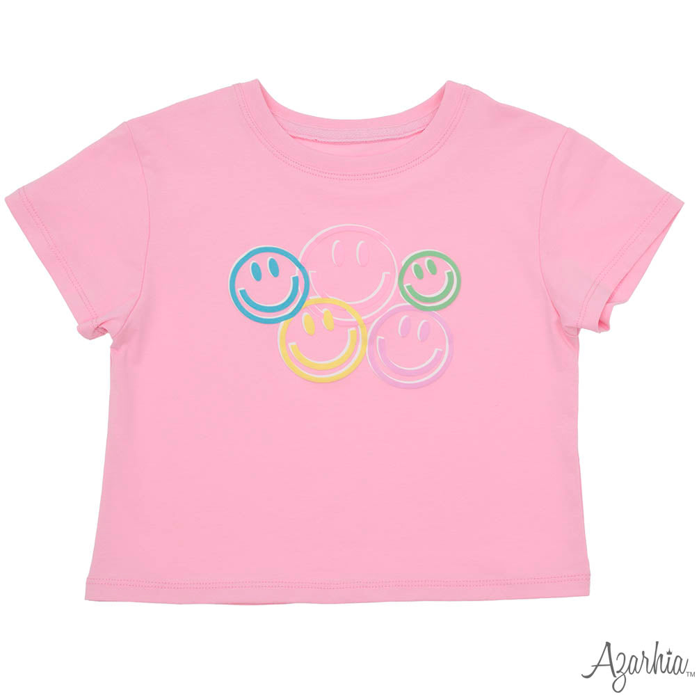 Azarhia Smiley Face Puffy Pink Boxy Tee