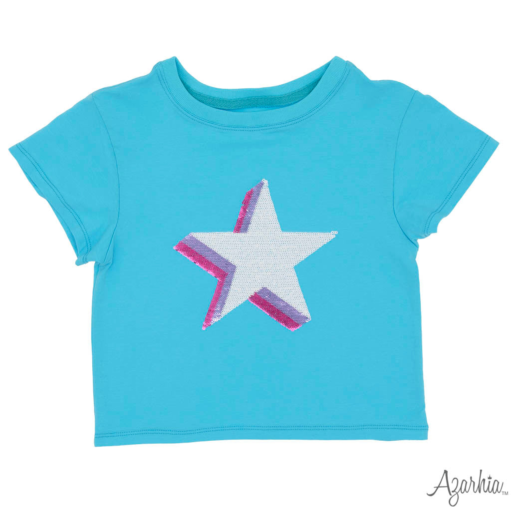 Azarhia Sequin Stars Turquoise Tee