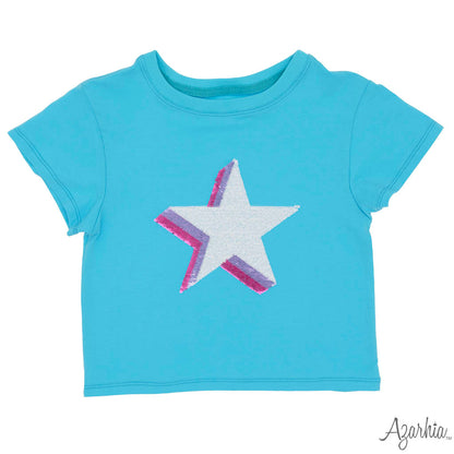 Azarhia Sequin Stars Turquoise Tee