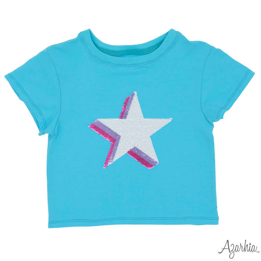Azarhia Sequin Stars Turquoise Tee