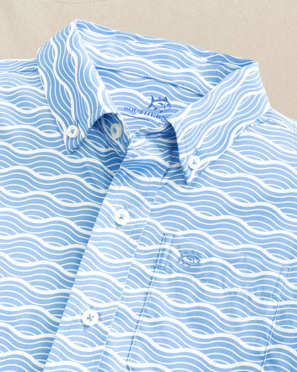 Southern Tide Boys Waves Coastal Breeze® Short Sleeve Sport Shirt - Persnickety Shop