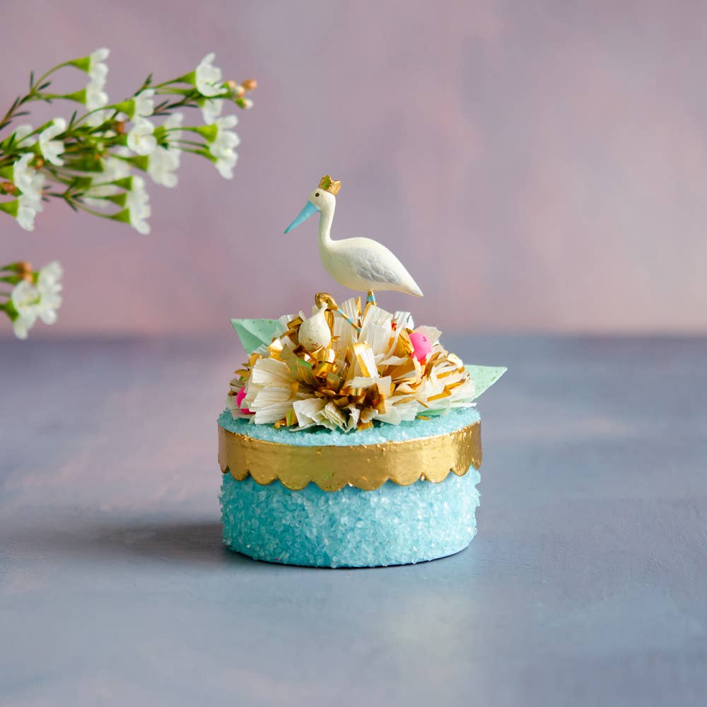 Glitterville Stork Favor Box, Blue, Resin/Papermache, 5" - Persnickety Shop