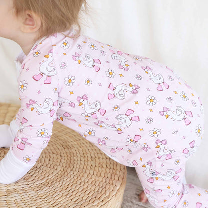 Silly Goose Convertible Zip Romper | Pink: 6-12 months - Persnickety Shop