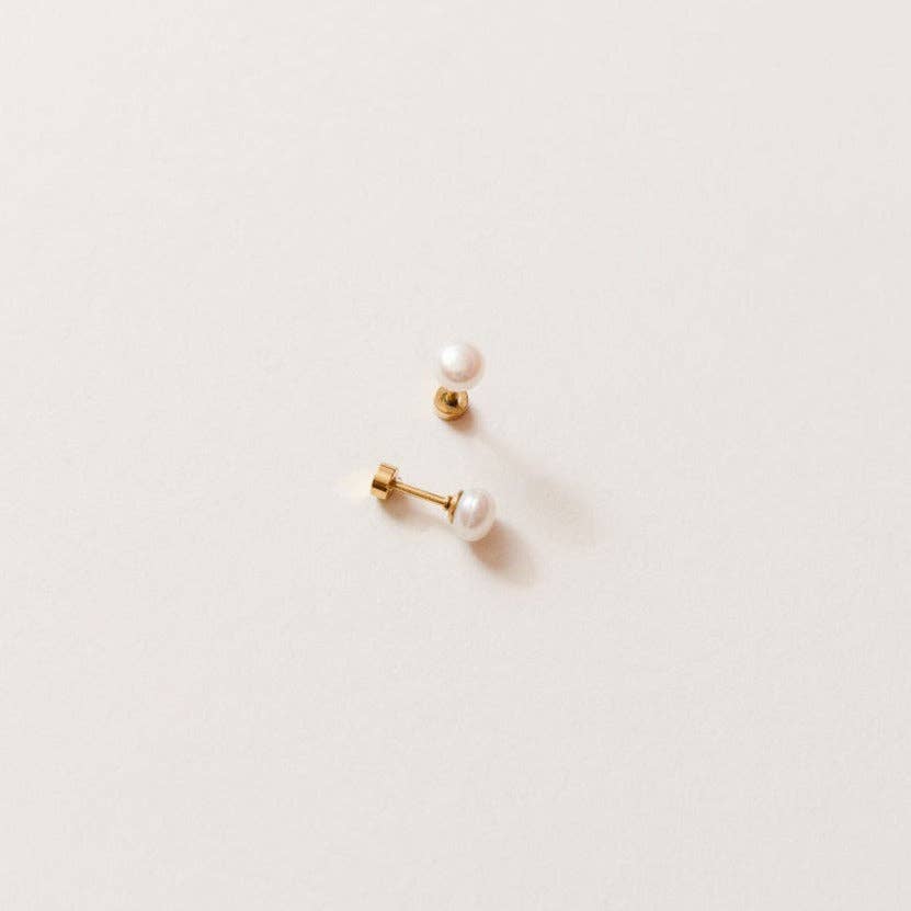 Pearl Stud Earrings - Hypoallergenic, Flat Back, Girl Gift