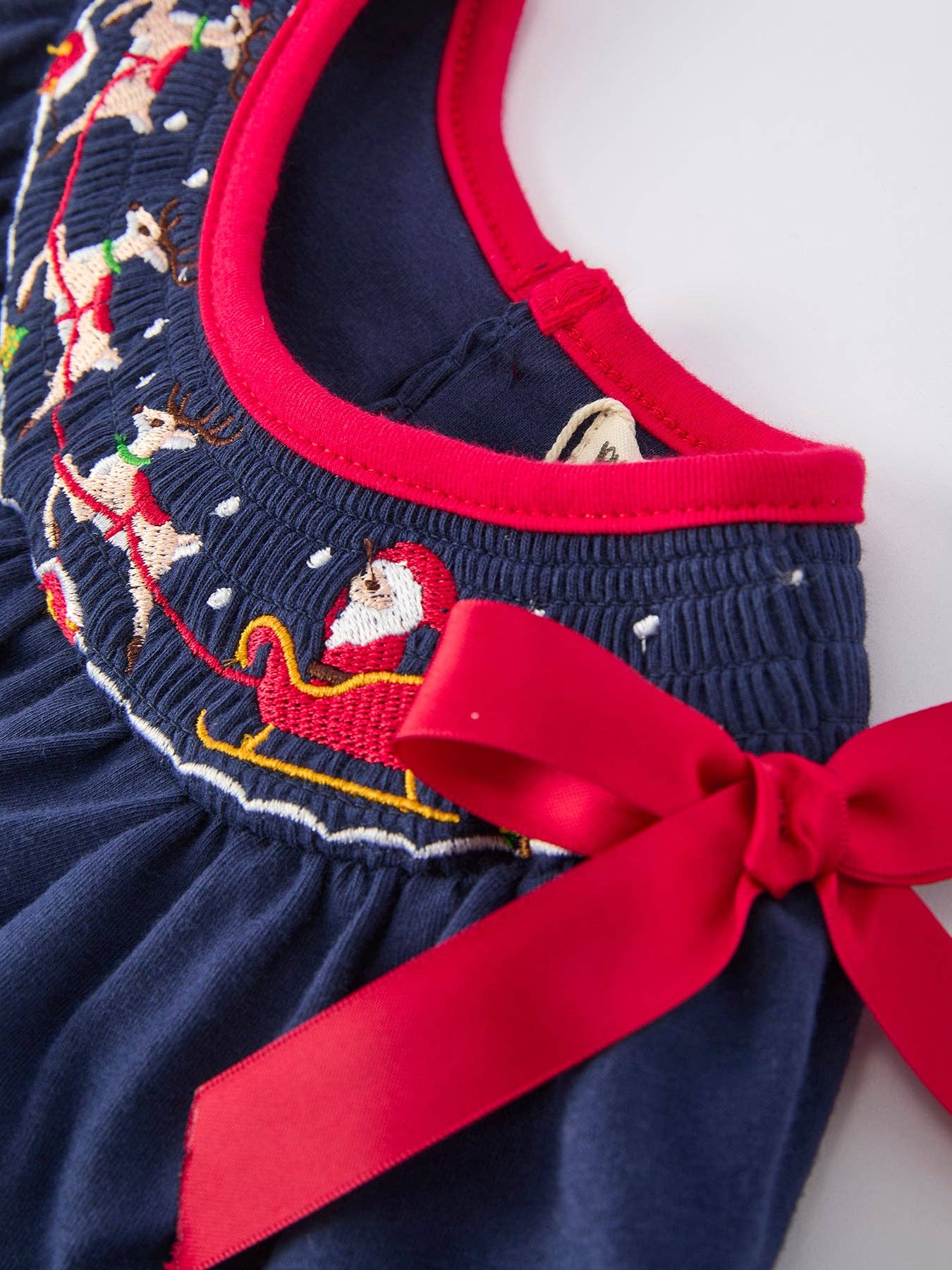 Christmas Holiday Celebration Baby Girls Romper: Navy with Santa Sleigh: 12M - Persnickety Shop