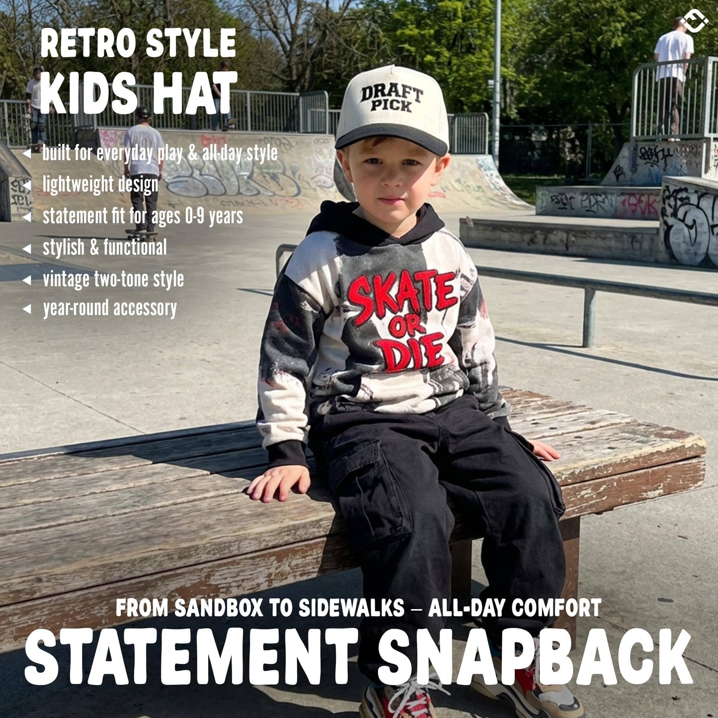 Kid/Baby 2-Tone Cap: Draft Pick - Black/Beige: Infant (0-12 Months)