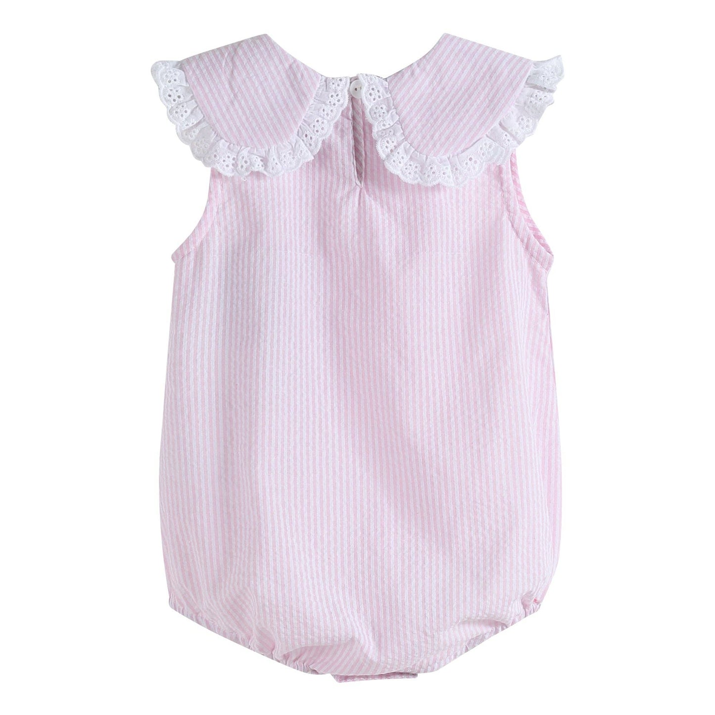 Classic Light Pink Seersucker Collared Baby Bubble Romper