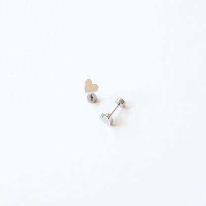 Heart Stud Earrings - Hypoallergenic, Flat Back, Girl Gift: Gold