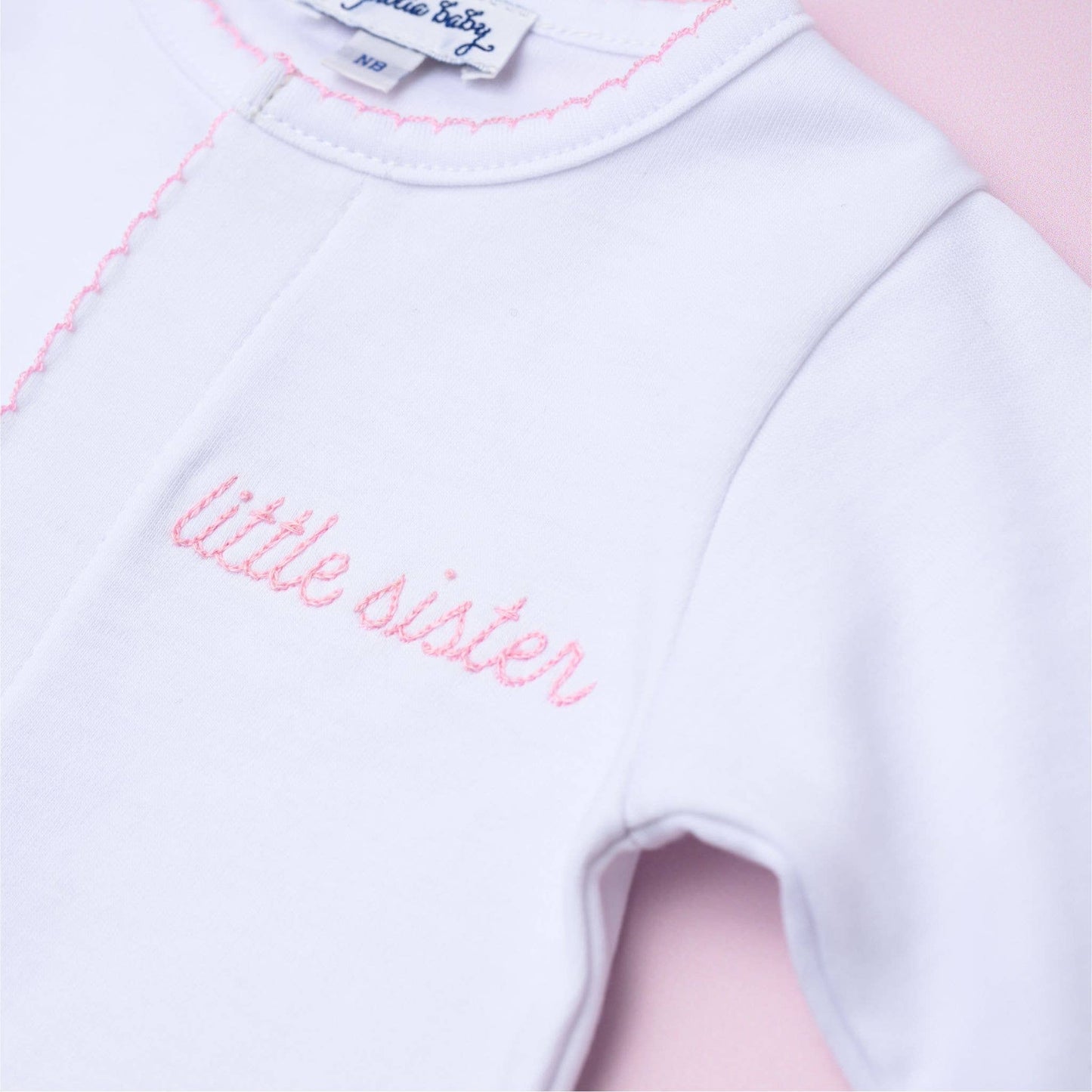 Little Sister Embroidered Footie: Newborn - Persnickety Shop
