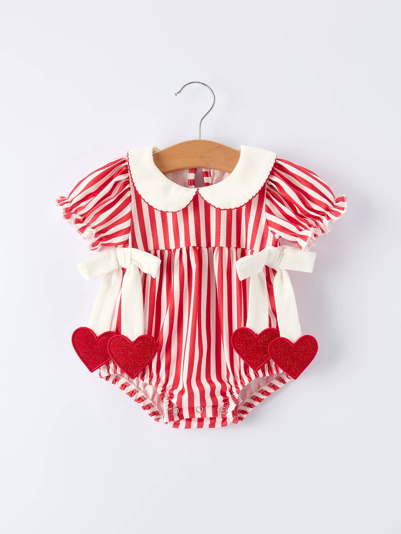 Valentine's Red Stripe Heart Bubble Romper for Baby Girls: 3M - Persnickety Shop
