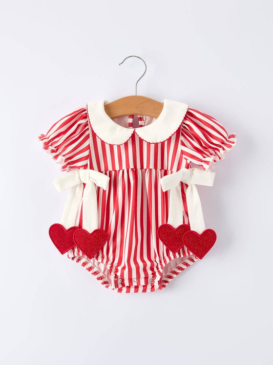 Valentine's Red Stripe Heart Bubble Romper for Baby Girls: 3M - Persnickety Shop