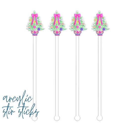 Merry & Bright Christmas Acrylic Stir Stick |  Set of 4