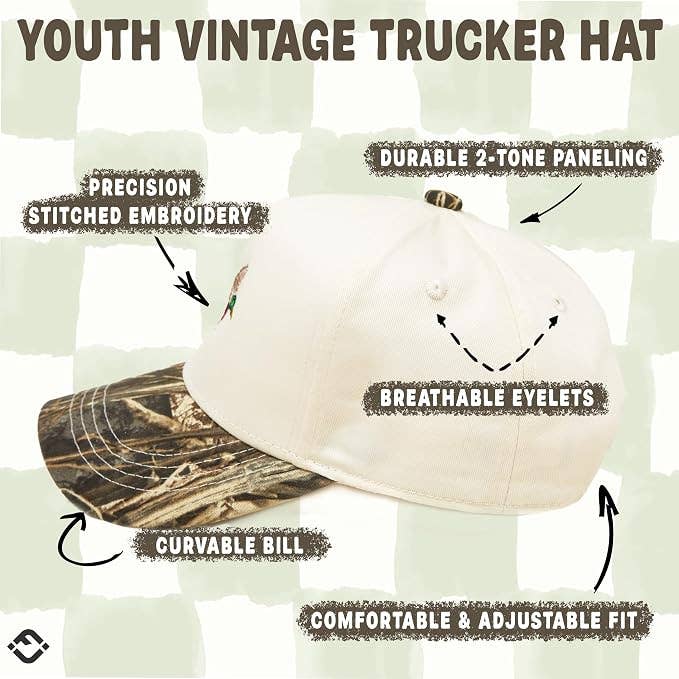 Kids/Baby Two Tone Vintage Cap: Mallard Duck-Wood Camo/Beige: Toddler (12-24 Months)