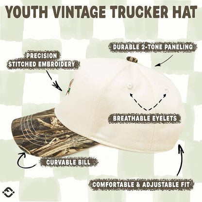 Kids/Baby Two Tone Vintage Cap: Mallard Duck-Wood Camo/Beige: Toddler (12-24 Months)