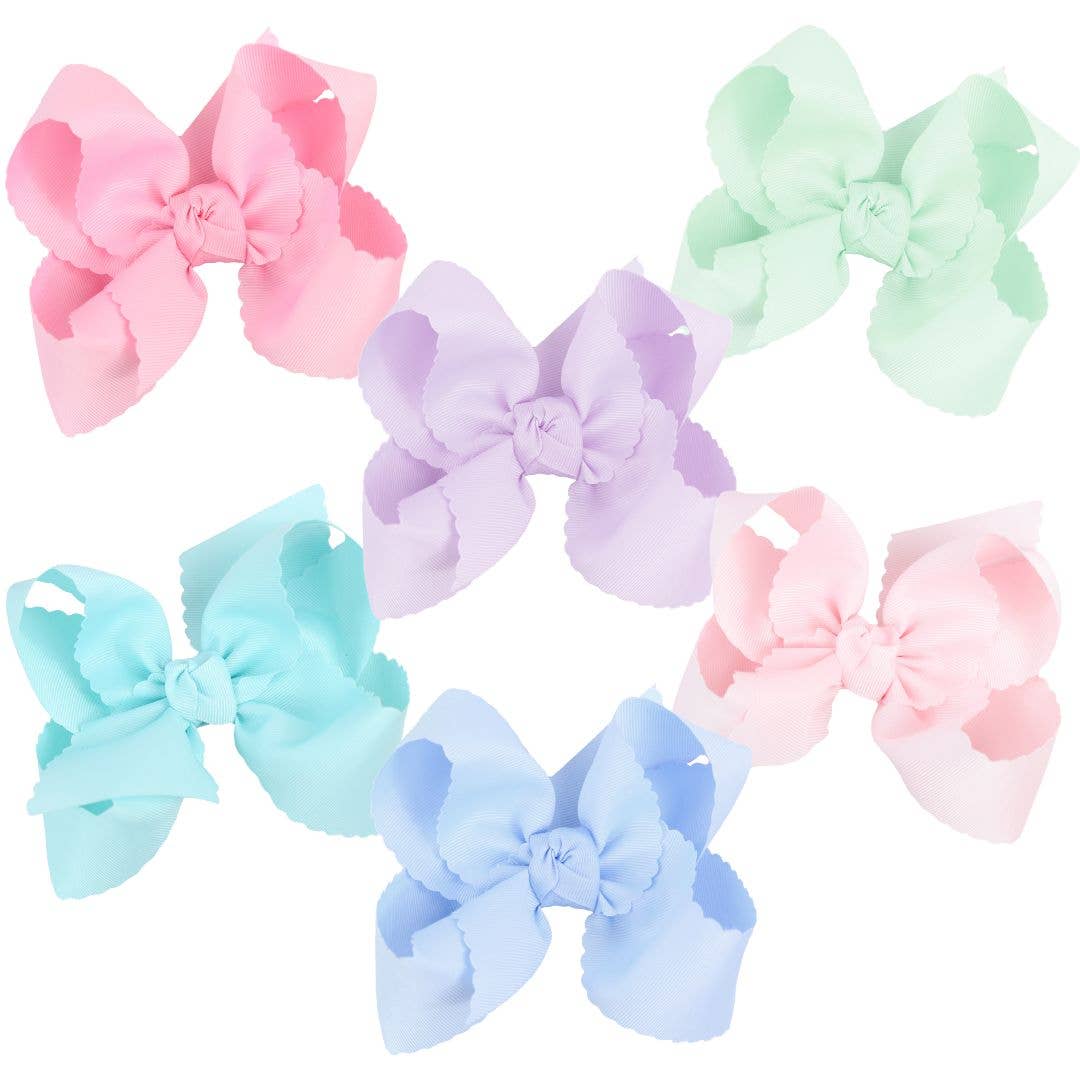 SCALLOPED EDGE BOW: Powder Mint / 4.5" Large - 1.5" Ribbon on Alligator Clip