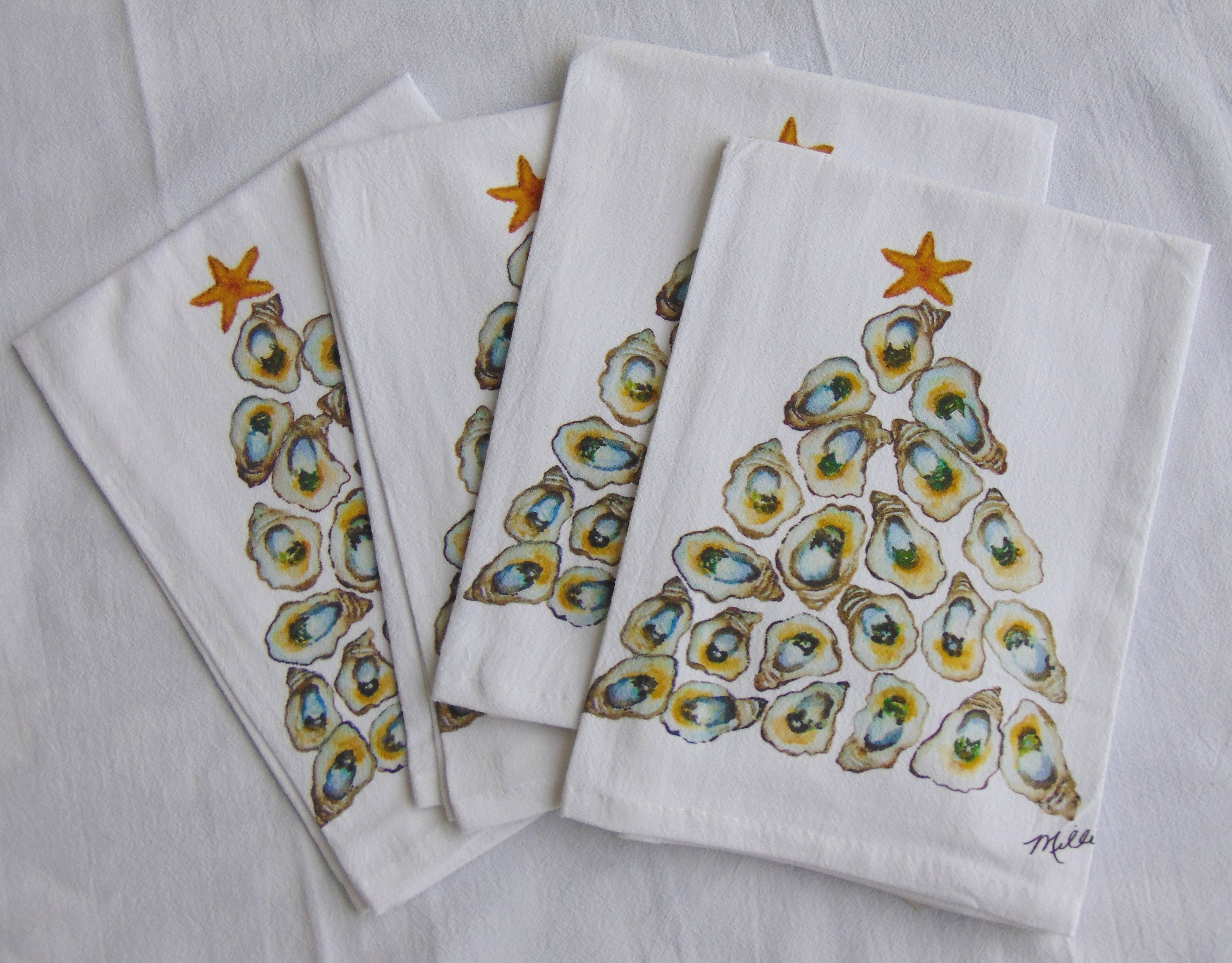 Limited Edition Watercolor Oyster Tree Flour Sack Napkins - Persnickety Shop