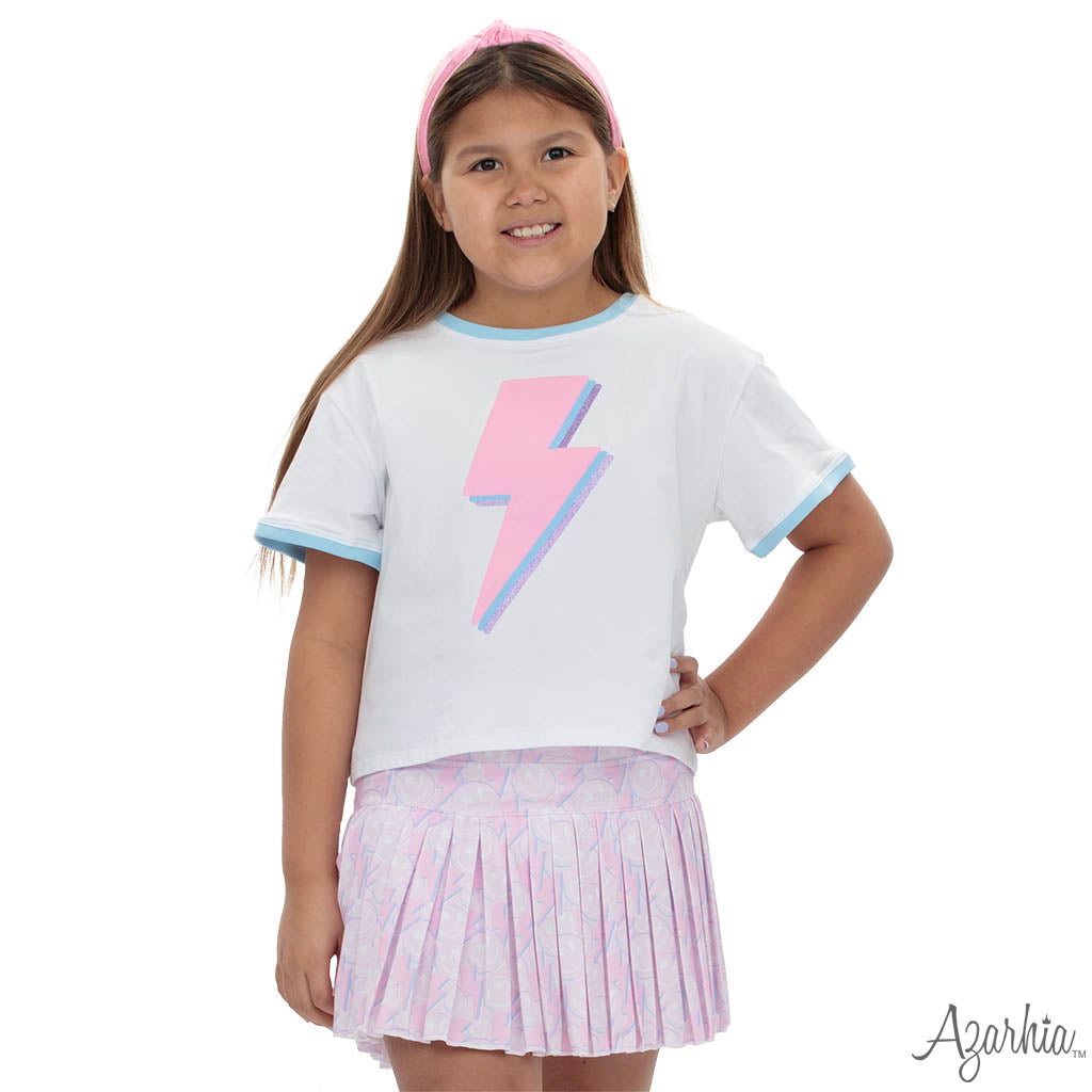 Azarhia Pink Lightning Bolt Light Blue Ringer Tee