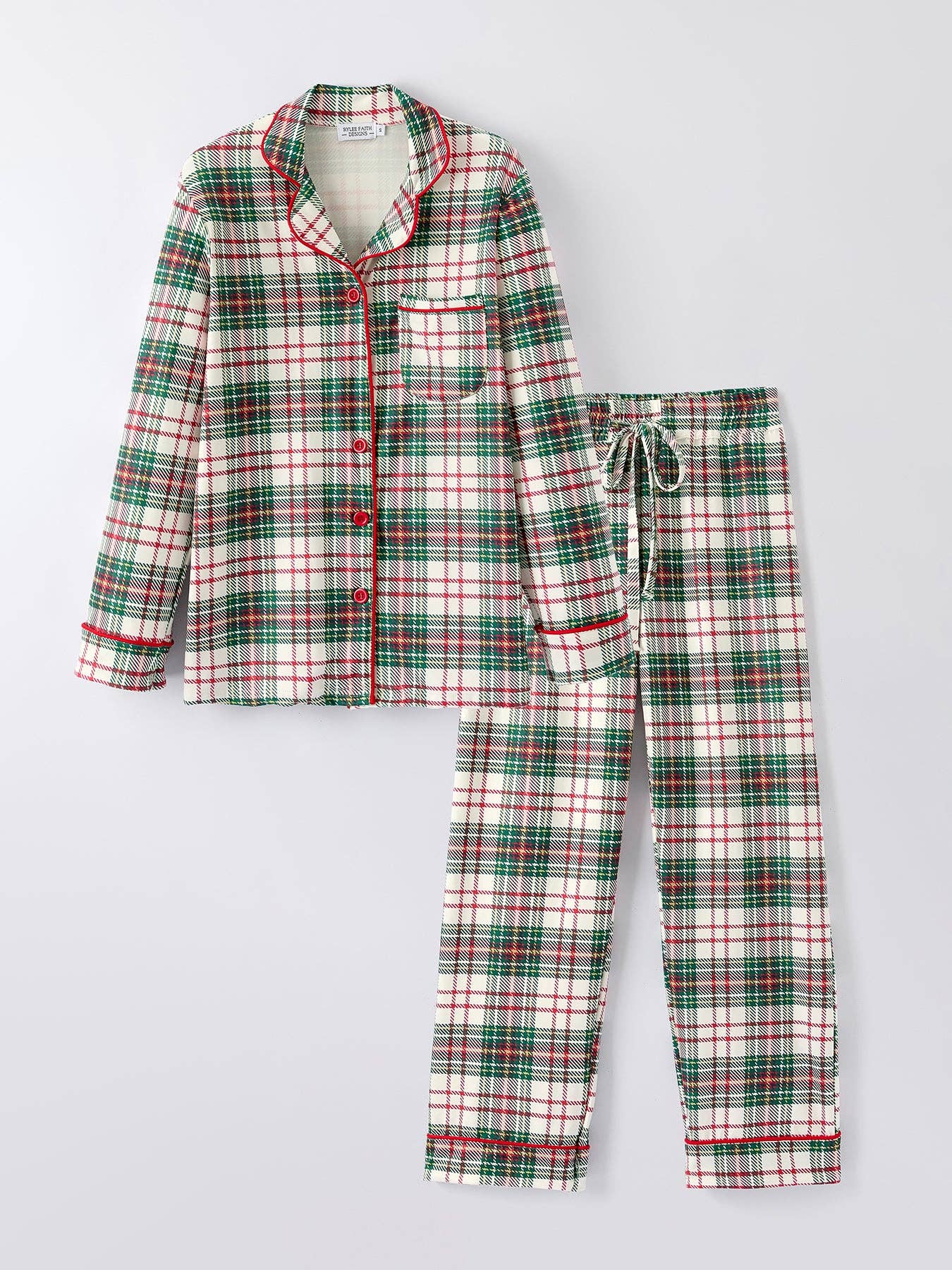 Mommy & Me Christmas Plaid Girls Pajamas Set with Long Sleeves and Red Cuffs: 2 / KIDS - Persnickety Shop