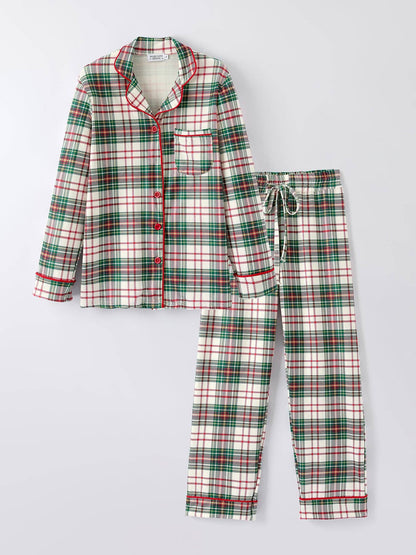Mommy & Me Christmas Plaid Girls Pajamas Set with Long Sleeves and Red Cuffs: 2 / KIDS - Persnickety Shop