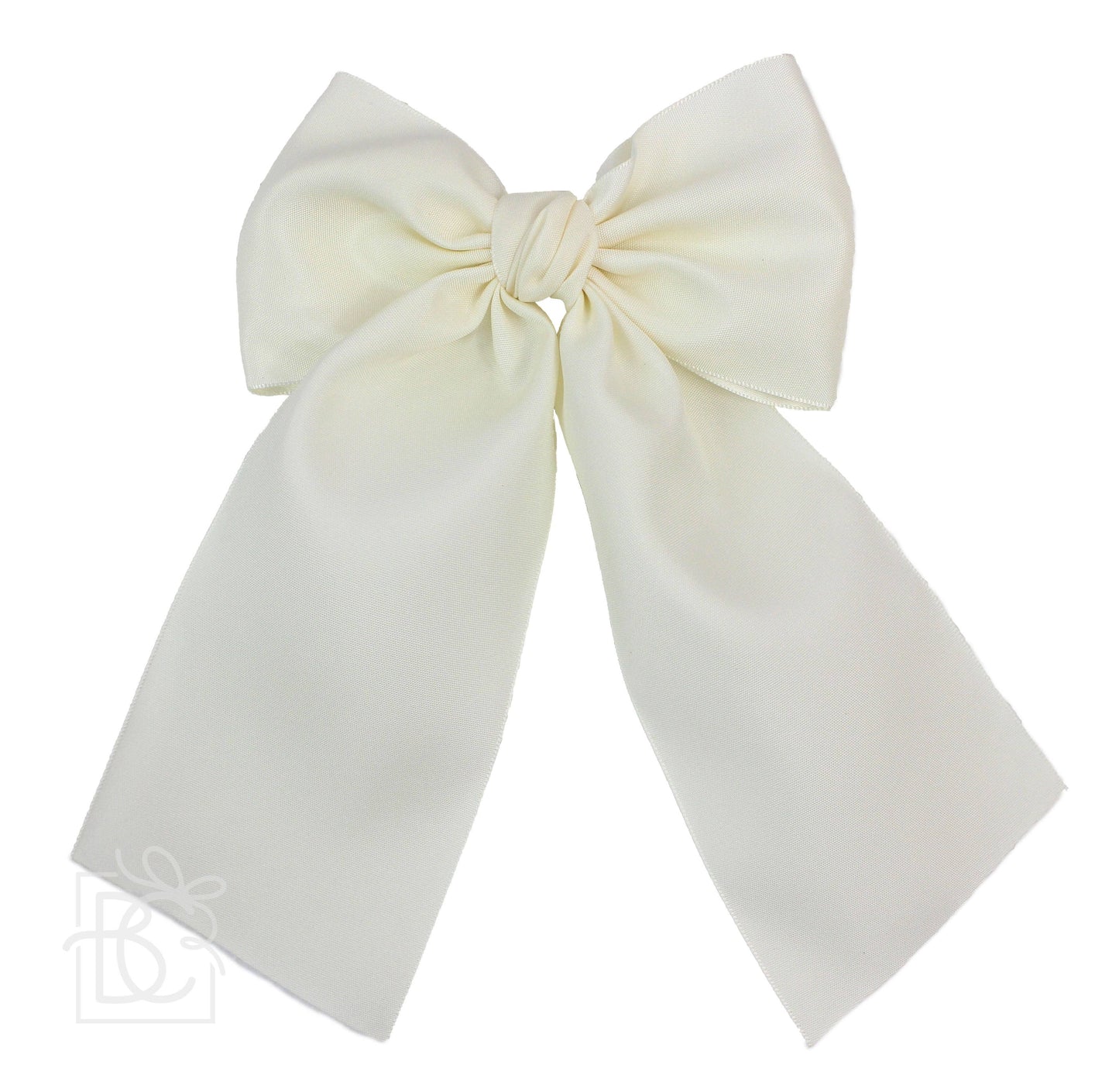 OPAQUE SATIN BOW W/ EURO KNOT & TAILS ON ALLIGATOR CLIPS: Antique White / 4.5" Large - Persnickety Shop